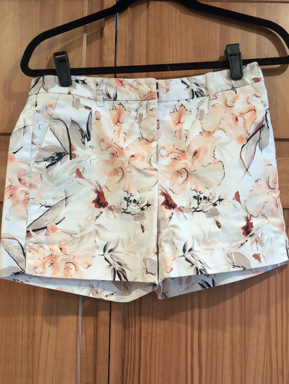 White House Black Market Floral High-Waist Shorts in White & Peach